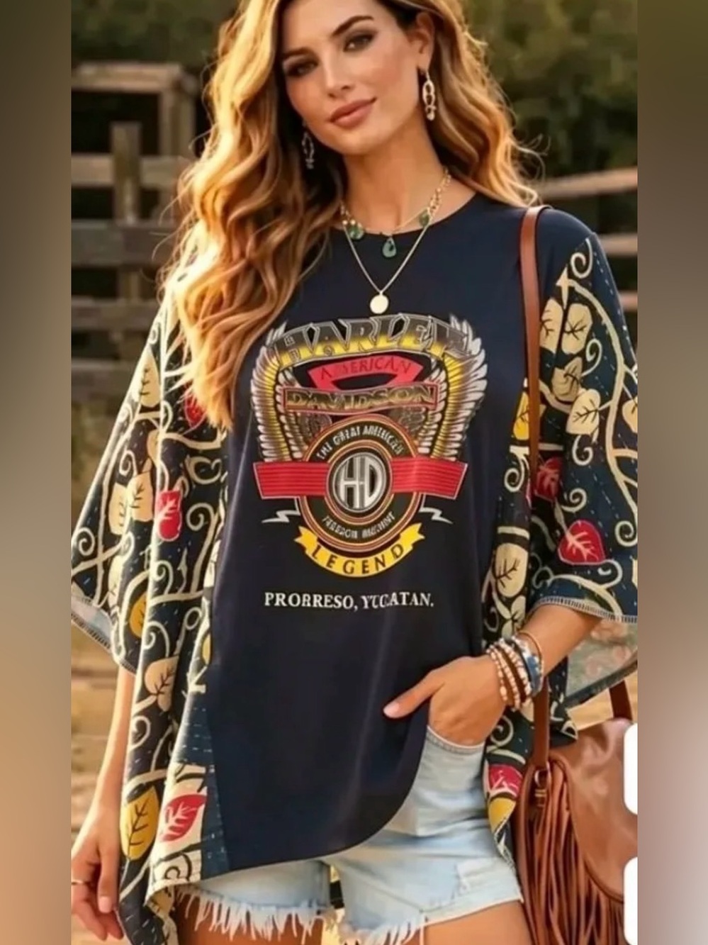 HARLEY DAVIDSON upcycled kantha sleeve tunic top one size S M L XL 1x 2x 3x